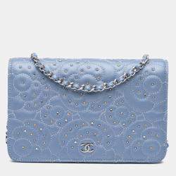 Chanel Purple Studded Lambskin Camellia Wallet On Chain