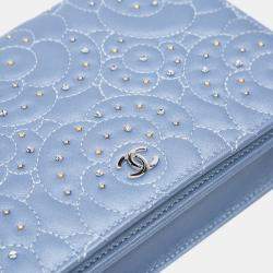 Chanel Purple Studded Lambskin Camellia Wallet On Chain