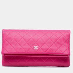 Chanel Pink CC Quilted Lambskin Foldover Clutch