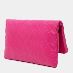 Chanel Pink CC Quilted Lambskin Foldover Clutch