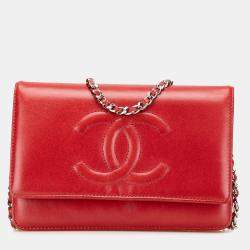 Chanel Red CC Calfskin Wallet On Chain