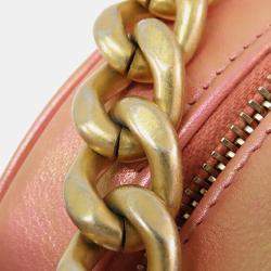 Chanel Pink Iridescent Lambskin 19 Round Clutch with Chain