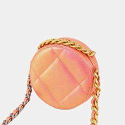 Chanel Pink Iridescent Lambskin 19 Round Clutch with Chain