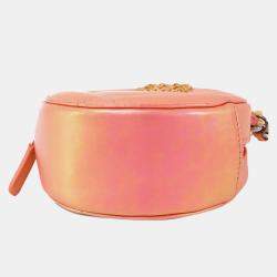 Chanel Pink Iridescent Lambskin 19 Round Clutch with Chain