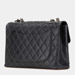Pre Owned Chanel Black Jumbo Quilted Caviar Single Flap