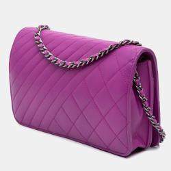 Chanel Purple Lambskin Coco Boy Wallet On Chain