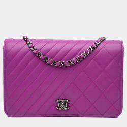 Chanel Purple Lambskin Coco Boy Wallet On Chain