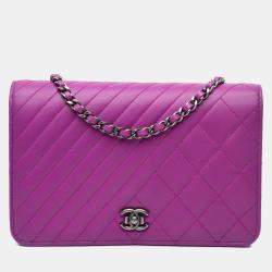 Chanel Purple Lambskin Coco Boy Wallet On Chain