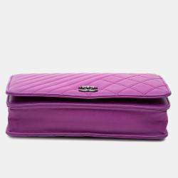 Chanel Purple Lambskin Coco Boy Wallet On Chain
