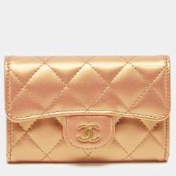Chanel Gold Iridescent Quilted Leather Classic Card Holder