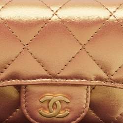 Chanel Gold Iridescent Quilted Leather Classic Card Holder