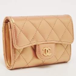 Chanel Gold Iridescent Quilted Leather Classic Card Holder