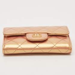 Chanel Gold Iridescent Quilted Leather Classic Card Holder