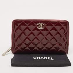 Pre Owned Chanel Burgundy Quilted Patent Leather Zip Around Wallet Organizer