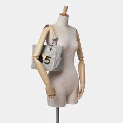 Chanel Grey CC Camellia No. 5 Choco Bar Canvas Tote