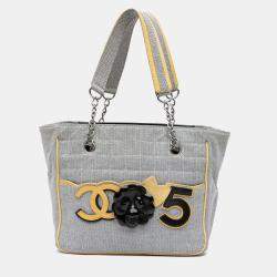Chanel Grey CC Camellia No. 5 Choco Bar Canvas Tote