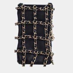 Chanel Black Lambskin Tech Me Out Clutch With Chain