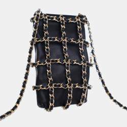 Chanel Black Lambskin Tech Me Out Clutch With Chain