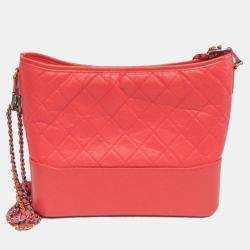 Pre Owned Chanel Coral Red Leather Gabrielle Hobo Bag