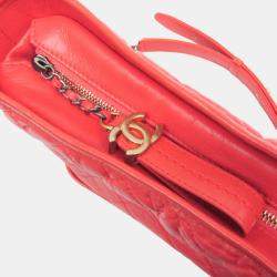 Pre Owned Chanel Coral Red Leather Gabrielle Hobo Bag