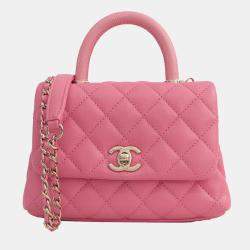 Chanel Pink Extra Mini Caviar and Lizard Embossed Coco Top Handle Bag