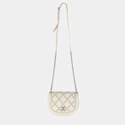 Pre Owned Chanel Ivory Calfskin Coco Eyelets Small Flap Bag