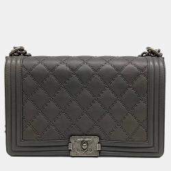 Chanel Grey Leather Boy Bag New Medium