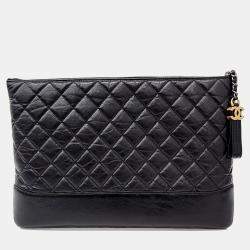 Pre Owned Chanel Black Leather Gabriel Large Clutch