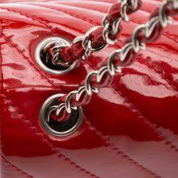 Chanel Red CC Chevron Patent Accordion Single Flap