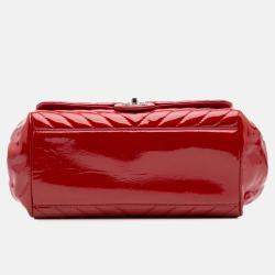 Chanel Red CC Chevron Patent Accordion Single Flap