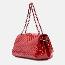 Chanel Red CC Chevron Patent Accordion Single Flap
