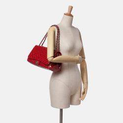 Chanel Red CC Chevron Patent Accordion Single Flap