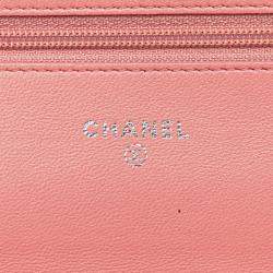 Chanel Pink Embossed Lambskin Camellia Wallet On Chain