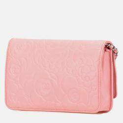 Chanel Pink Embossed Lambskin Camellia Wallet On Chain