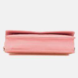 Chanel Pink Embossed Lambskin Camellia Wallet On Chain
