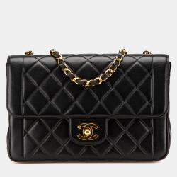 Pre Owned Chanel Black Medium CC Quilted Lambskin Border Single Flap