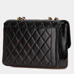 Pre Owned Chanel Black Medium CC Quilted Lambskin Border Single Flap