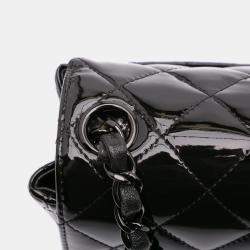 Pre Owned Chanel Black Mini Square Classic Patent So Black Single Flap
