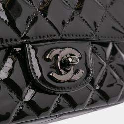 Pre Owned Chanel Black Mini Square Classic Patent So Black Single Flap
