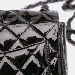 Pre Owned Chanel Black Mini Square Classic Patent So Black Single Flap