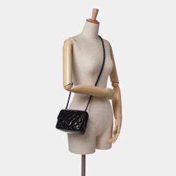Pre Owned Chanel Black Mini Square Classic Patent So Black Single Flap