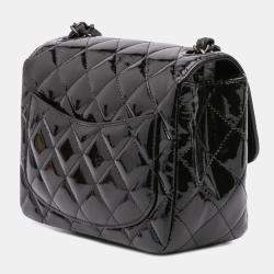 Pre Owned Chanel Black Mini Square Classic Patent So Black Single Flap