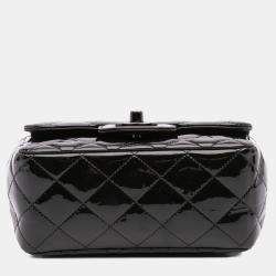Pre Owned Chanel Black Mini Square Classic Patent So Black Single Flap