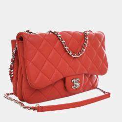 Chanel Red Small Quilted Lambskin 3 Flap