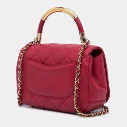 Pre Owned Chanel Pink Mini Quilted Lambskin Carry Chic Flap