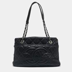 Pre Owned Chanel Black Quilted Caviar Leather CC Timeless Tote