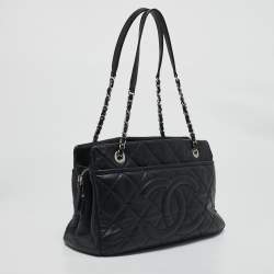 Pre Owned Chanel Black Quilted Caviar Leather CC Timeless Tote