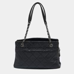 Pre Owned Chanel Black Quilted Caviar Leather CC Timeless Tote