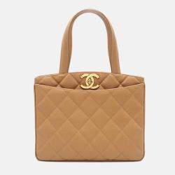 Chanel Brown CC Quilted Caviar Turnlock Handbag