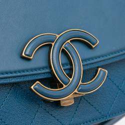Chanel Blue Medium Shiny Calfksin and Goatskin Coco Curve Flap